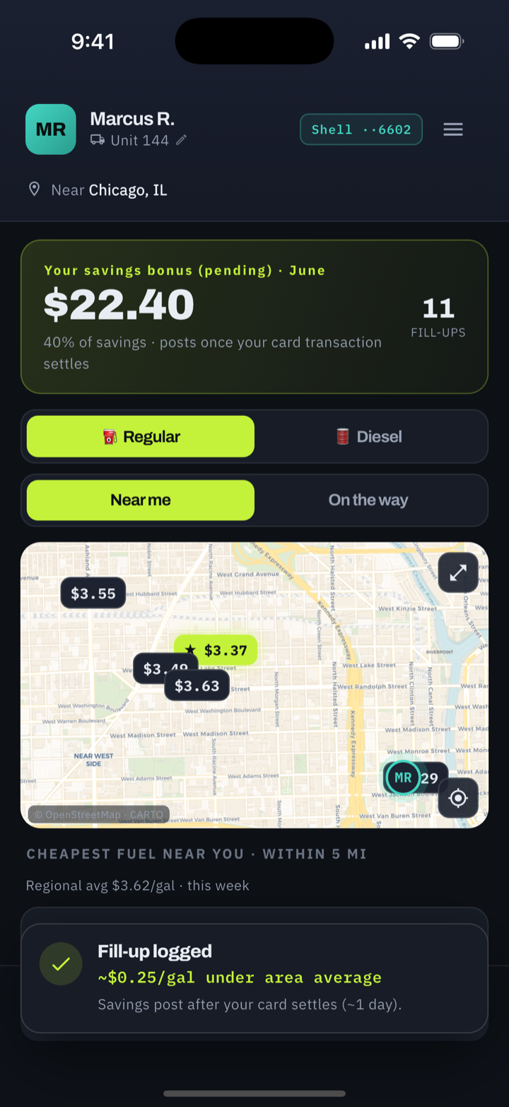 Fill-up logged confirmation with savings pending